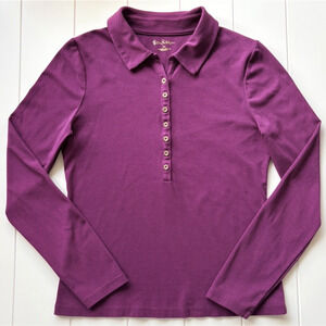 Lilly Pulitzer Reema Polo Long Sleeve Top Cotton Modal Berry Plum Purple Gold M